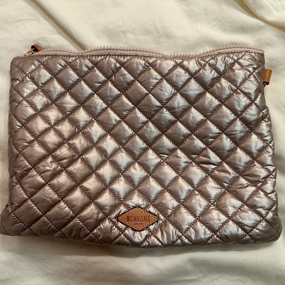 MZ WALLACE 9"X12" = ROSE GOLD METALLIC METRO ENVELOPE BAG --